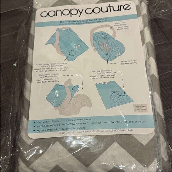 NWT Canopy Couture Infant Car Seat Cover Kit - Gray and White - Picture 1 of 5